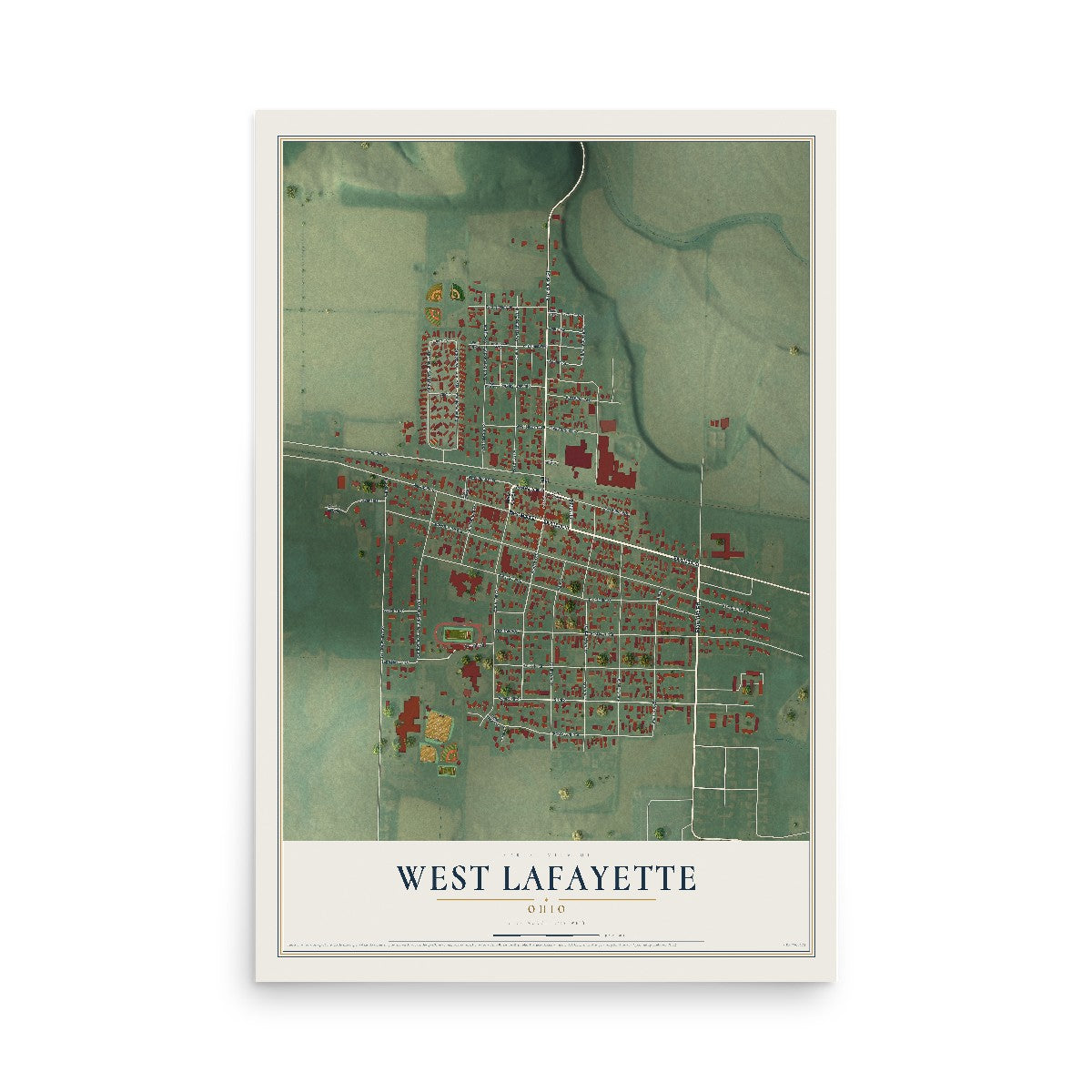 Map of West Lafayette, Ohio, 12 x 18 inch unframed archival matte print