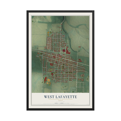 Map of West Lafayette, Ohio, 12 x 18 inch print in a black wood frame