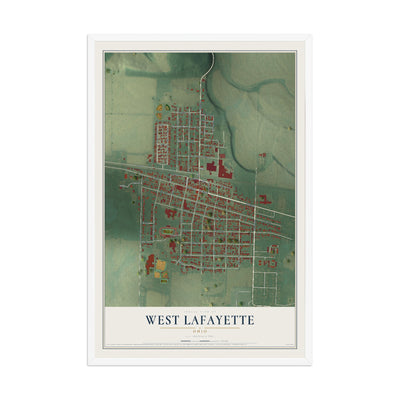Map of West Lafayette, Ohio, 12 x 18 inch print in a white wood frame