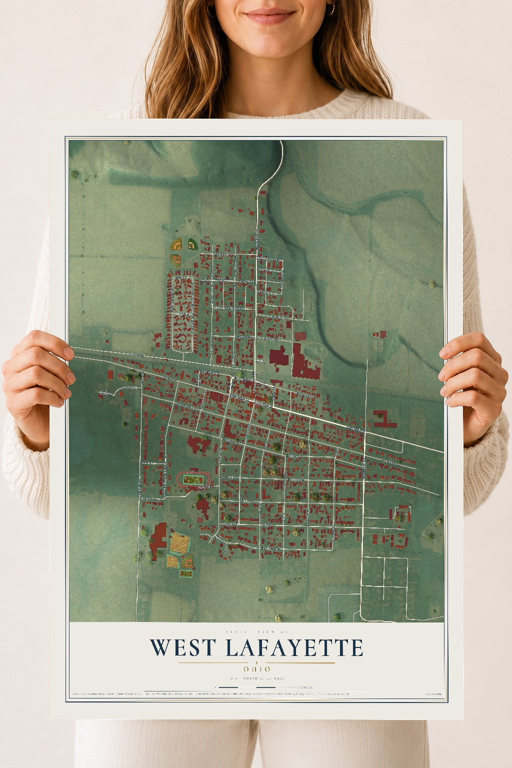 Map of West Lafayette, Ohio, 18 x 24 inch unframed archival matte print