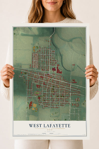 Map of West Lafayette, Ohio, 18 x 24 inch unframed archival matte print