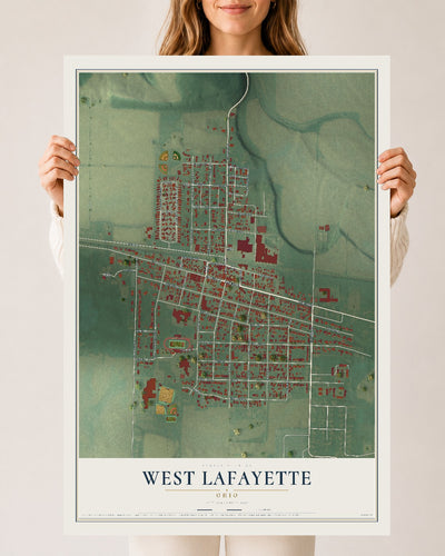 Map of West Lafayette, Ohio, 24 x 36 inch unframed archival matte print
