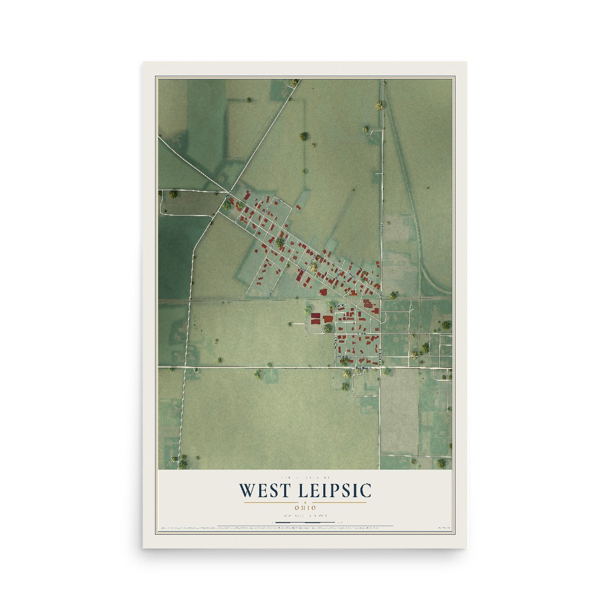 Map of West Leipsic, Ohio, 12 x 18 inch unframed archival matte print