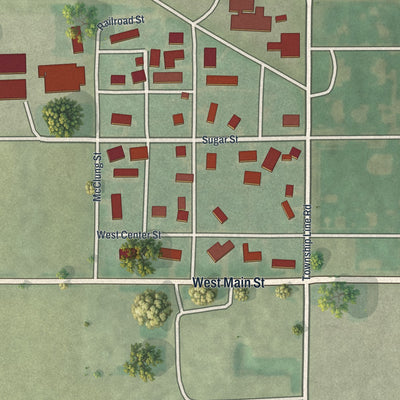 Close-up of the map of West Leipsic, Ohio print showing street and building detail