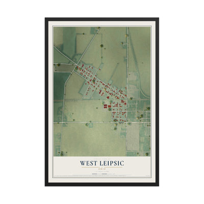 Map of West Leipsic, Ohio, 12 x 18 inch print in a black wood frame