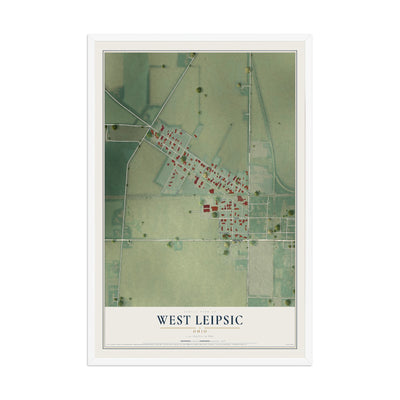 Map of West Leipsic, Ohio, 12 x 18 inch print in a white wood frame