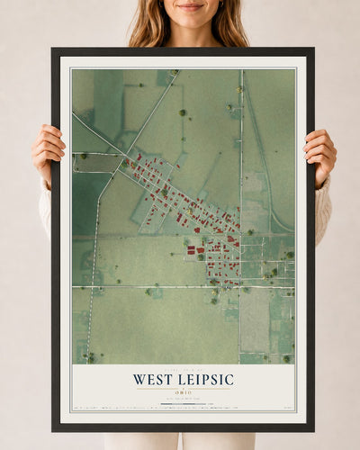 Map of West Leipsic, Ohio, 24 x 36 inch print in a black wood frame