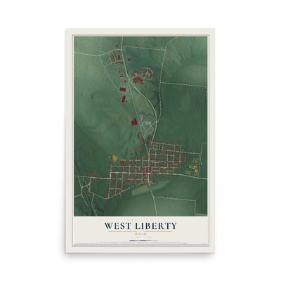 Map of West Liberty, Ohio, 12 x 18 inch unframed archival matte print