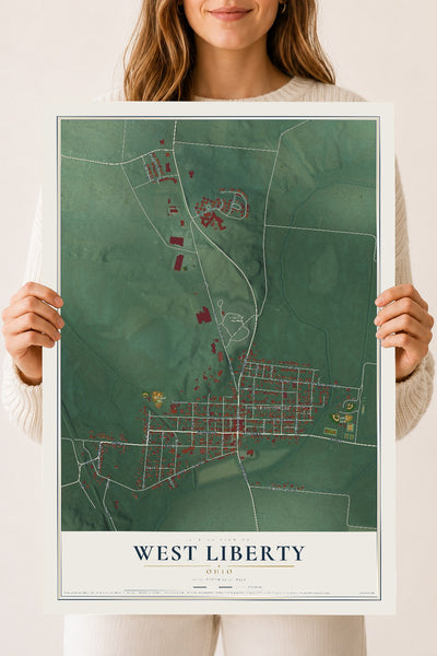 Map of West Liberty, Ohio, 18 x 24 inch unframed archival matte print