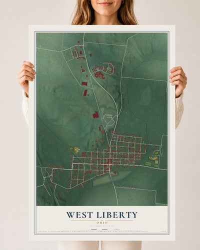 Map of West Liberty, Ohio, 24 x 36 inch unframed archival matte print