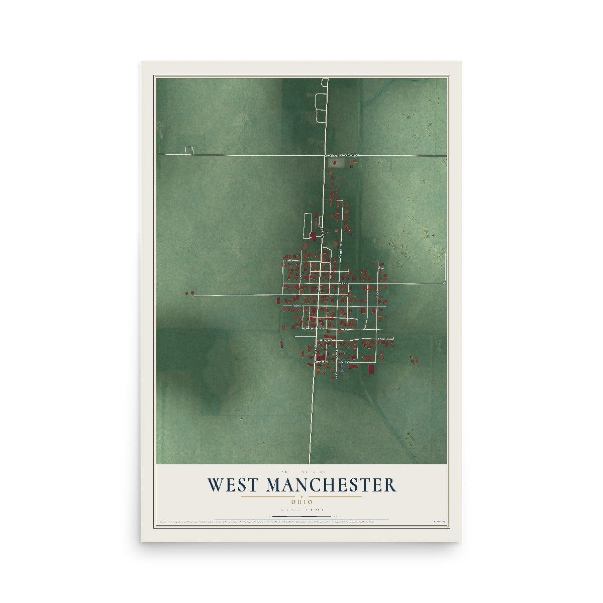 Map of West Manchester, Ohio, 12 x 18 inch unframed archival matte print