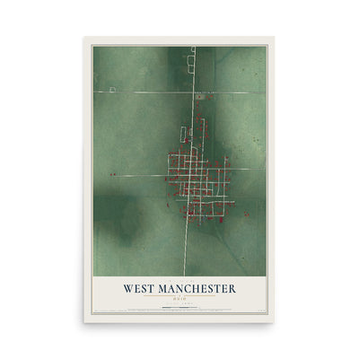 Map of West Manchester, Ohio, 12 x 18 inch unframed archival matte print