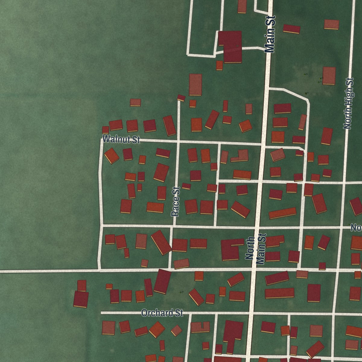 Close-up of the map of West Manchester, Ohio print showing street and building detail