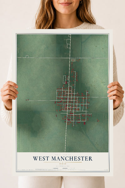 Map of West Manchester, Ohio, 18 x 24 inch unframed archival matte print