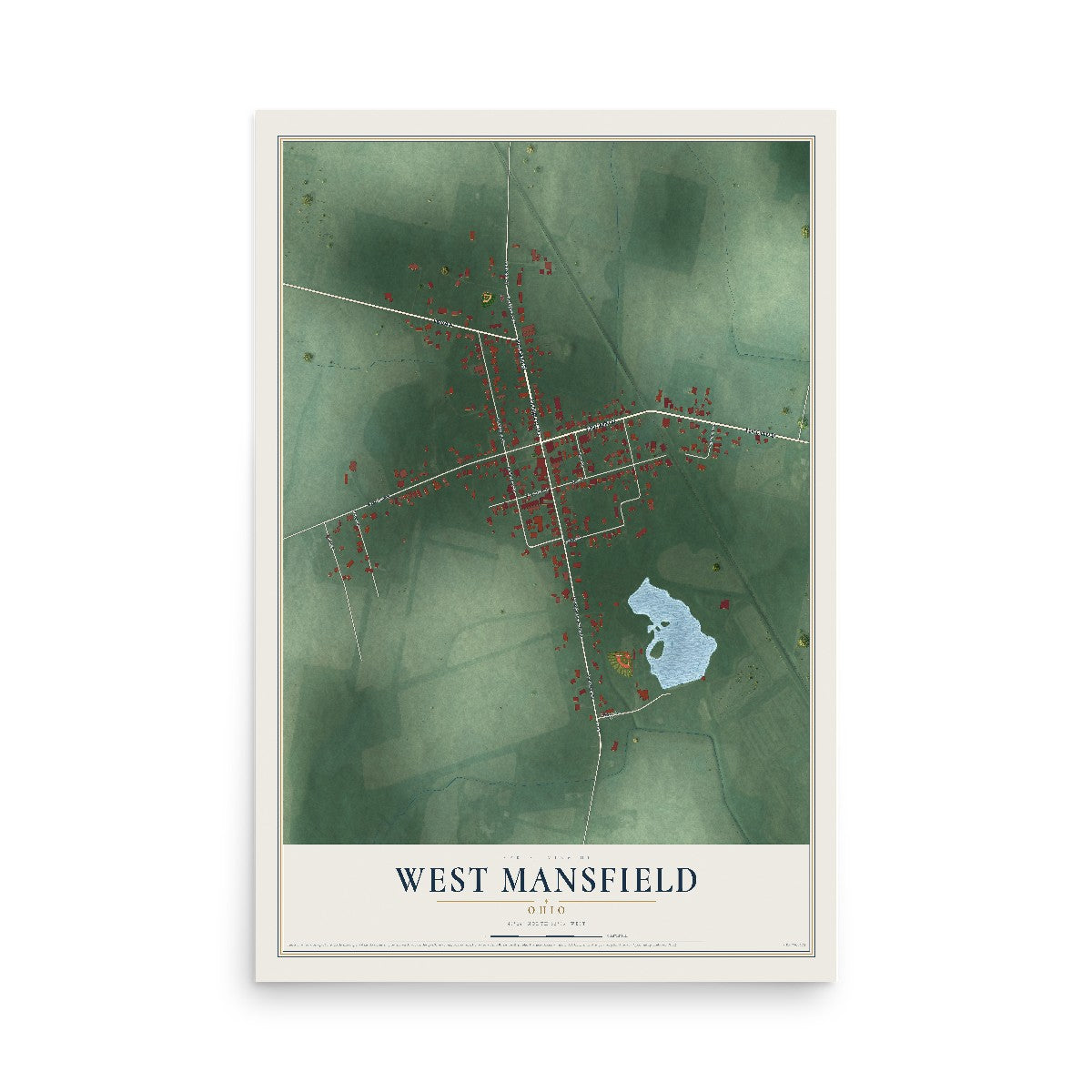 Map of West Mansfield, Ohio, 12 x 18 inch unframed archival matte print