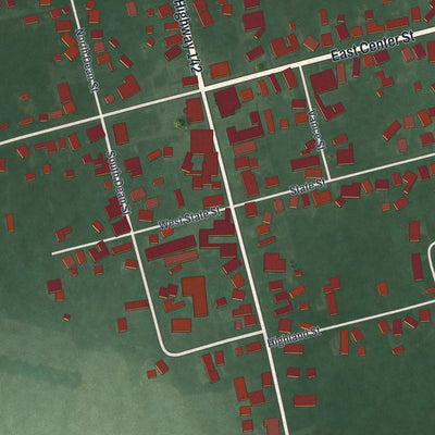 Close-up of the map of West Mansfield, Ohio print showing street and building detail