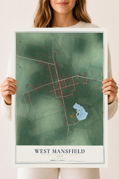 Map of West Mansfield, Ohio, 18 x 24 inch unframed archival matte print