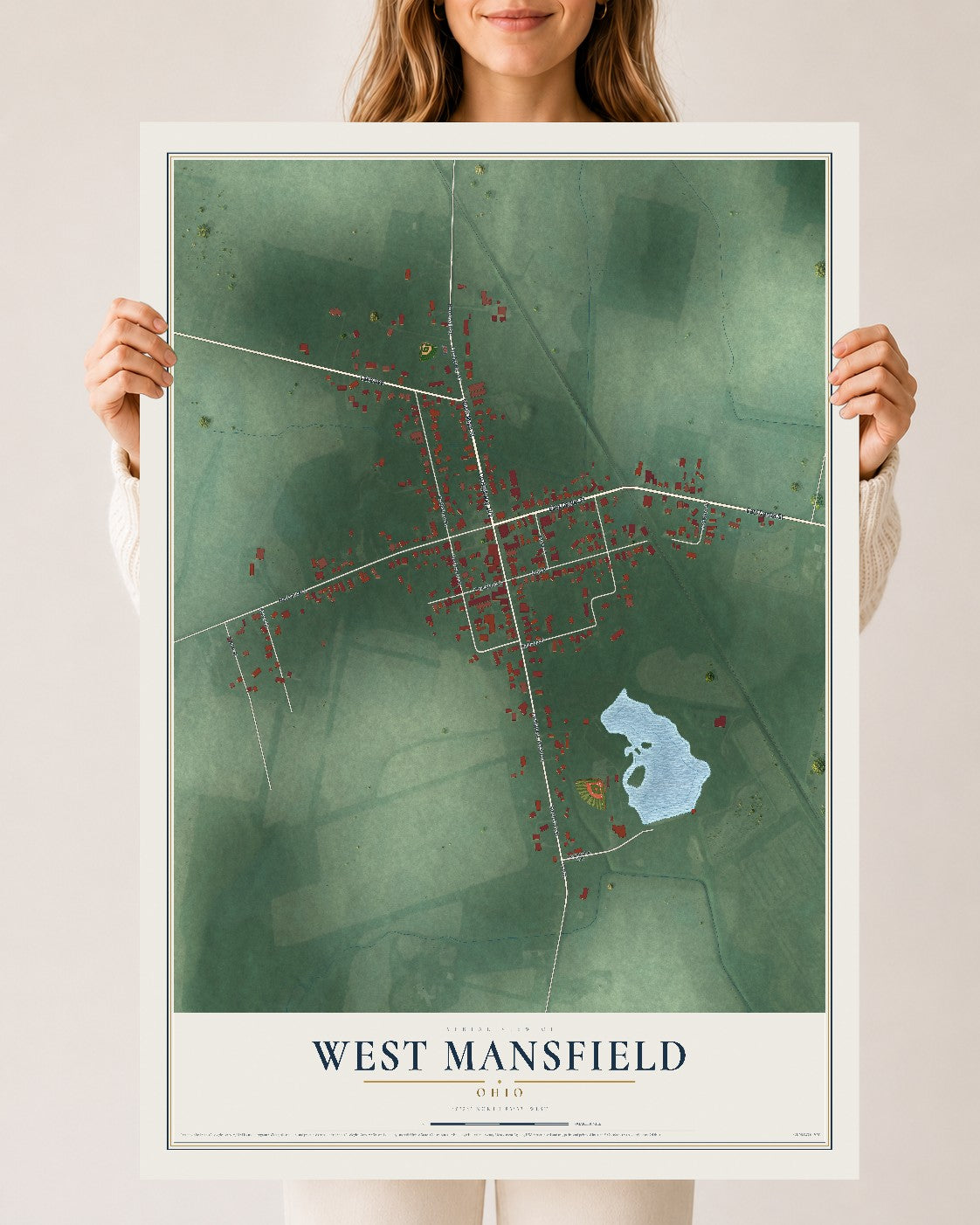 Map of West Mansfield, Ohio, 24 x 36 inch unframed archival matte print