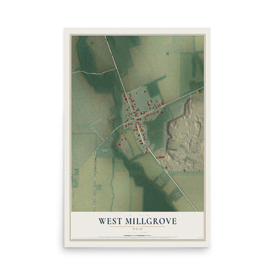 Map of West Millgrove, Ohio, 12 x 18 inch unframed archival matte print