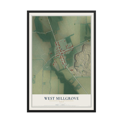 Map of West Millgrove, Ohio, 12 x 18 inch print in a black wood frame