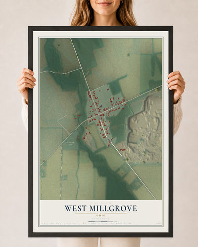 Map of West Millgrove, Ohio, 24 x 36 inch print in a black wood frame