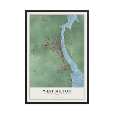 Map of West Milton, Ohio, 12 x 18 inch print in a black wood frame