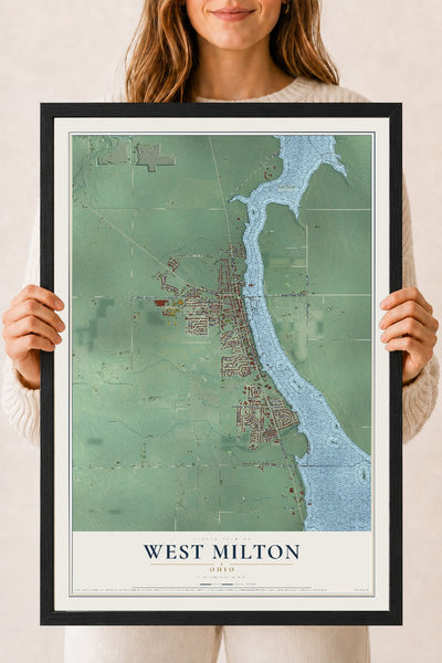 Map of West Milton, Ohio, 18 x 24 inch print in a black wood frame