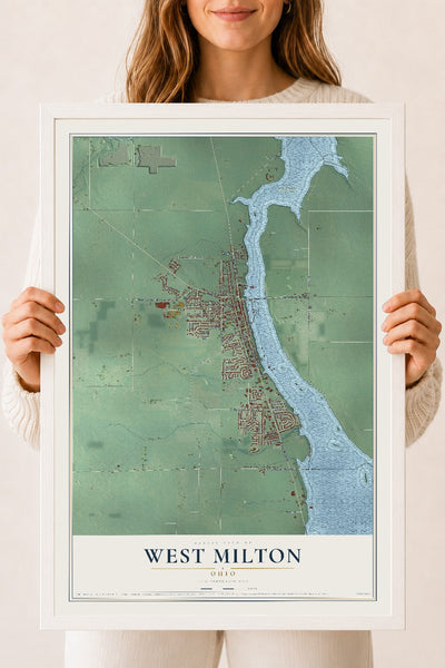 Map of West Milton, Ohio, 18 x 24 inch print in a white wood frame