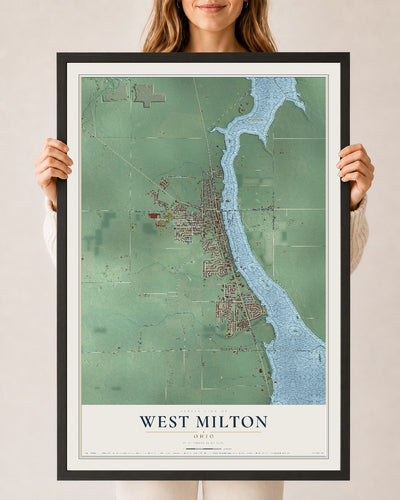 Map of West Milton, Ohio, 24 x 36 inch print in a black wood frame