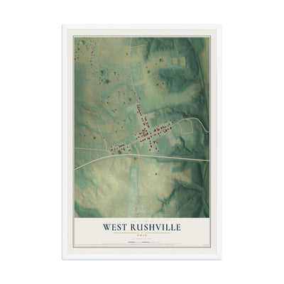 Map of West Rushville, Ohio, 12 x 18 inch print in a white wood frame