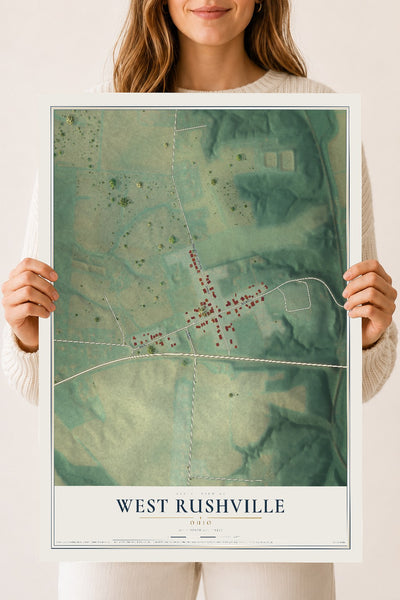 Map of West Rushville, Ohio, 18 x 24 inch unframed archival matte print