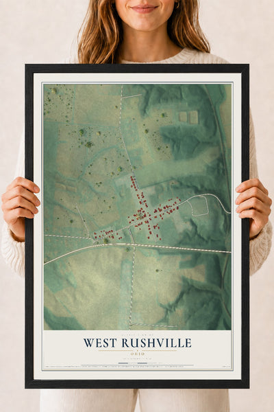 Map of West Rushville, Ohio, 18 x 24 inch print in a black wood frame