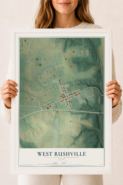 Map of West Rushville, Ohio, 18 x 24 inch print in a white wood frame
