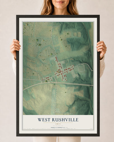 Map of West Rushville, Ohio, 24 x 36 inch print in a black wood frame