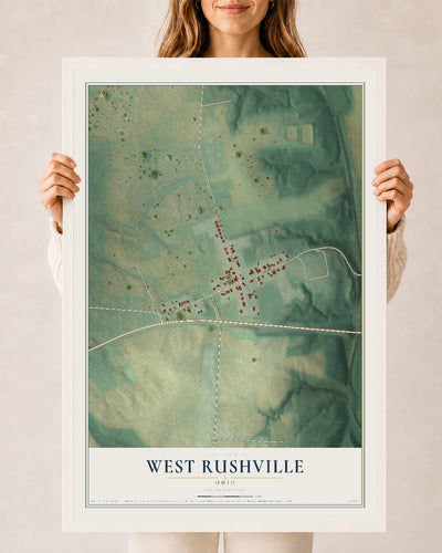 Map of West Rushville, Ohio, 24 x 36 inch print in a white wood frame