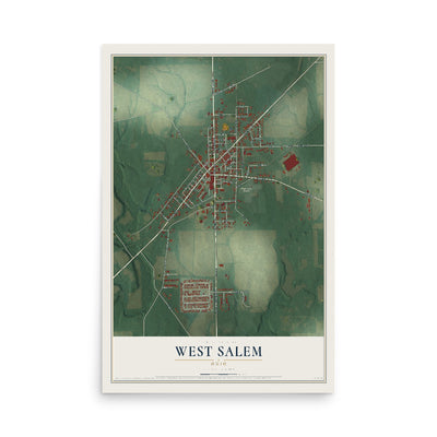 Map of West Salem, Ohio, 12 x 18 inch unframed archival matte print