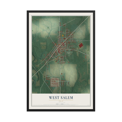 Map of West Salem, Ohio, 12 x 18 inch print in a black wood frame