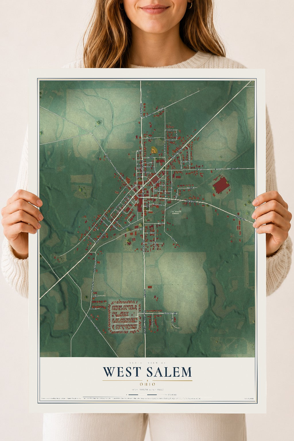Map of West Salem, Ohio, 18 x 24 inch unframed archival matte print