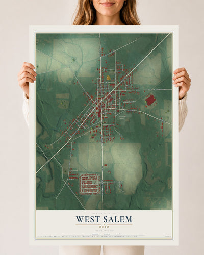 Map of West Salem, Ohio, 24 x 36 inch unframed archival matte print