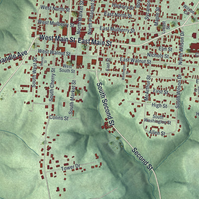 Close-up of the map of West Union, Ohio print showing street and building detail