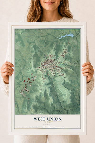 Map of West Union, Ohio, 18 x 24 inch print in a white wood frame