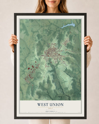 Map of West Union, Ohio, 24 x 36 inch print in a black wood frame
