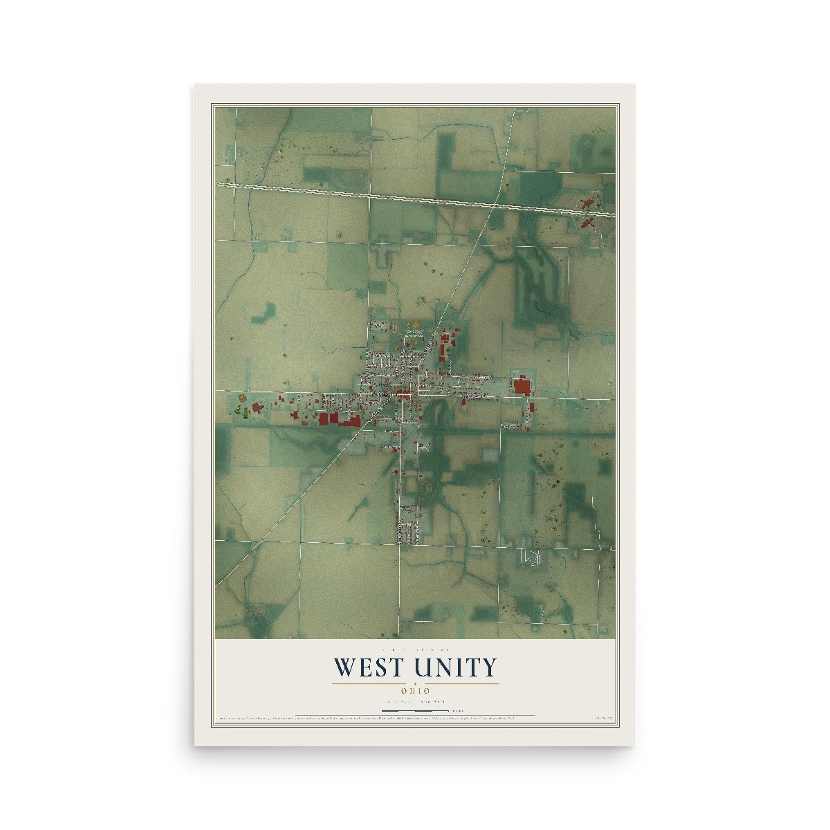 Map of West Unity, Ohio, 12 x 18 inch unframed archival matte print