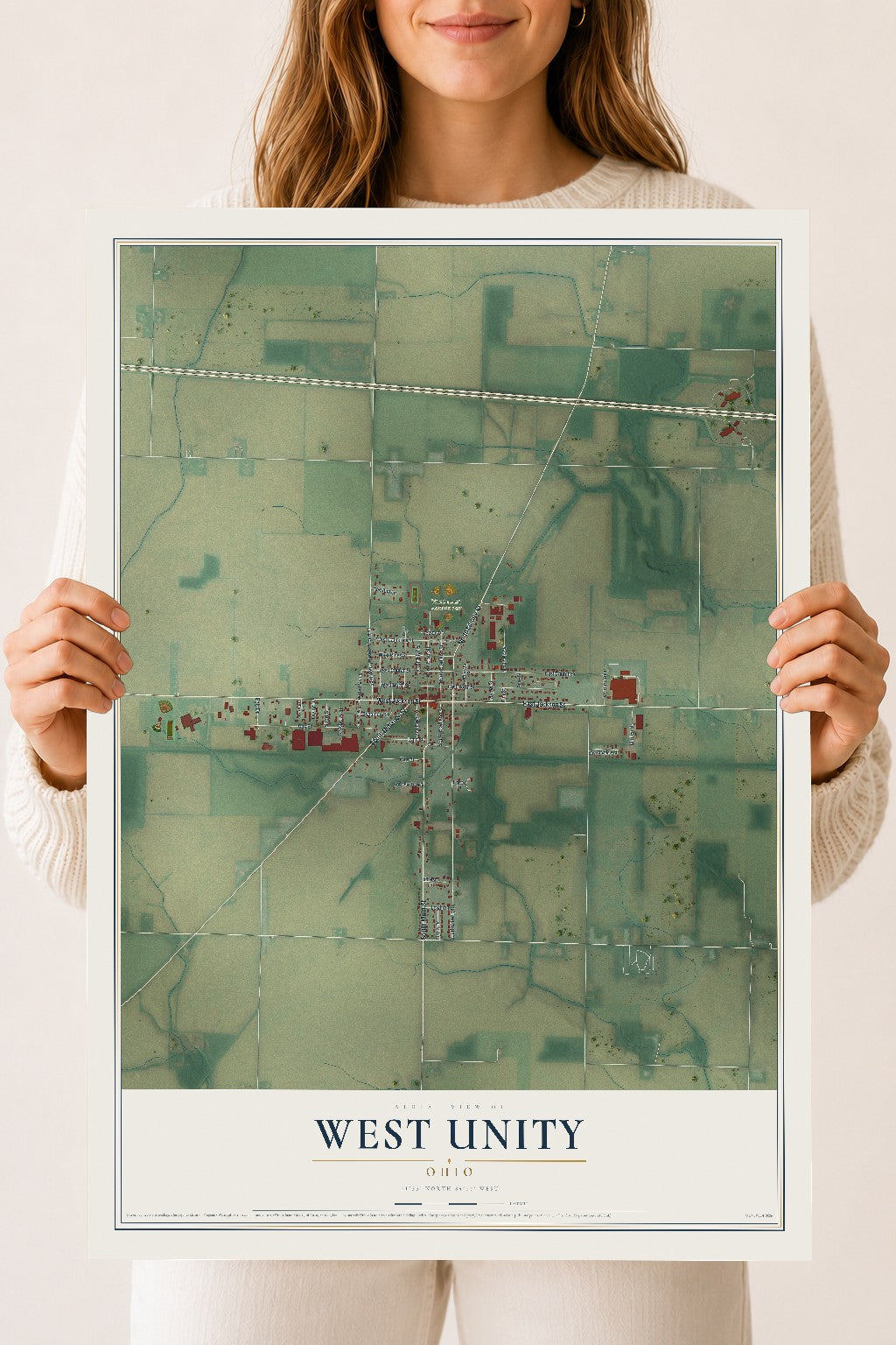 Map of West Unity, Ohio, 18 x 24 inch unframed archival matte print