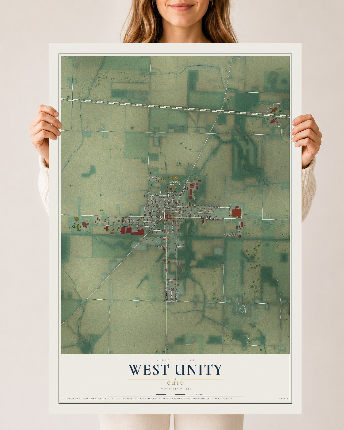 Map of West Unity, Ohio, 24 x 36 inch unframed archival matte print