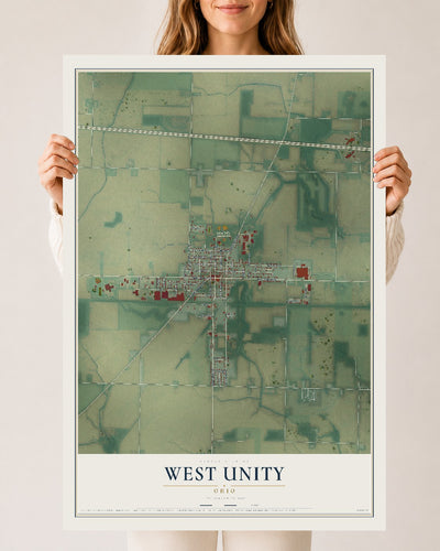Map of West Unity, Ohio, 24 x 36 inch unframed archival matte print