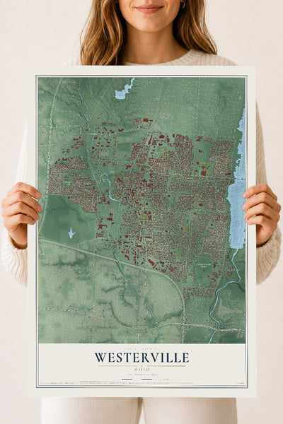 Map of Westerville, Ohio, 18 x 24 inch unframed archival matte print