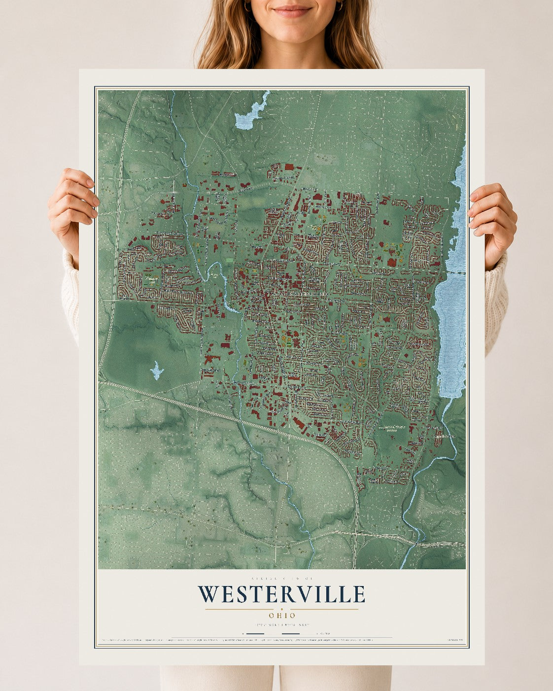 Map of Westerville, Ohio, 24 x 36 inch unframed archival matte print