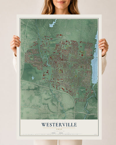 Map of Westerville, Ohio, 24 x 36 inch unframed archival matte print