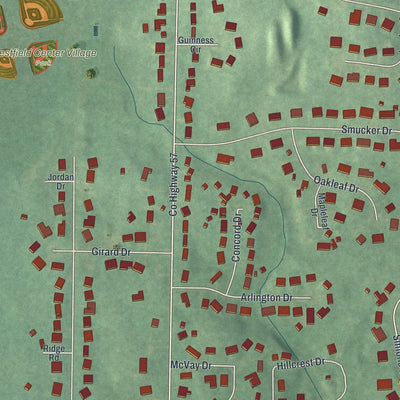 Close-up of the map of Westfield Center, Ohio print showing street and building detail